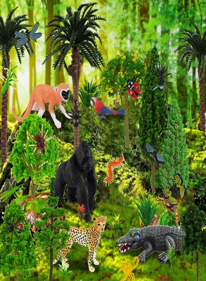 DRWATE 45 PCS Rainforest Animals Insect Figures Mixed Plastic Model Trees Forest for Rainforest Cake Topper Birthday Party Supplies Decorations - Image 4